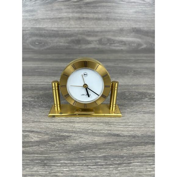 Vintage 80's 90's Seth Thomas Brass Gold Desk Alarm Clock Works Mid Century - Picture 1 of 10